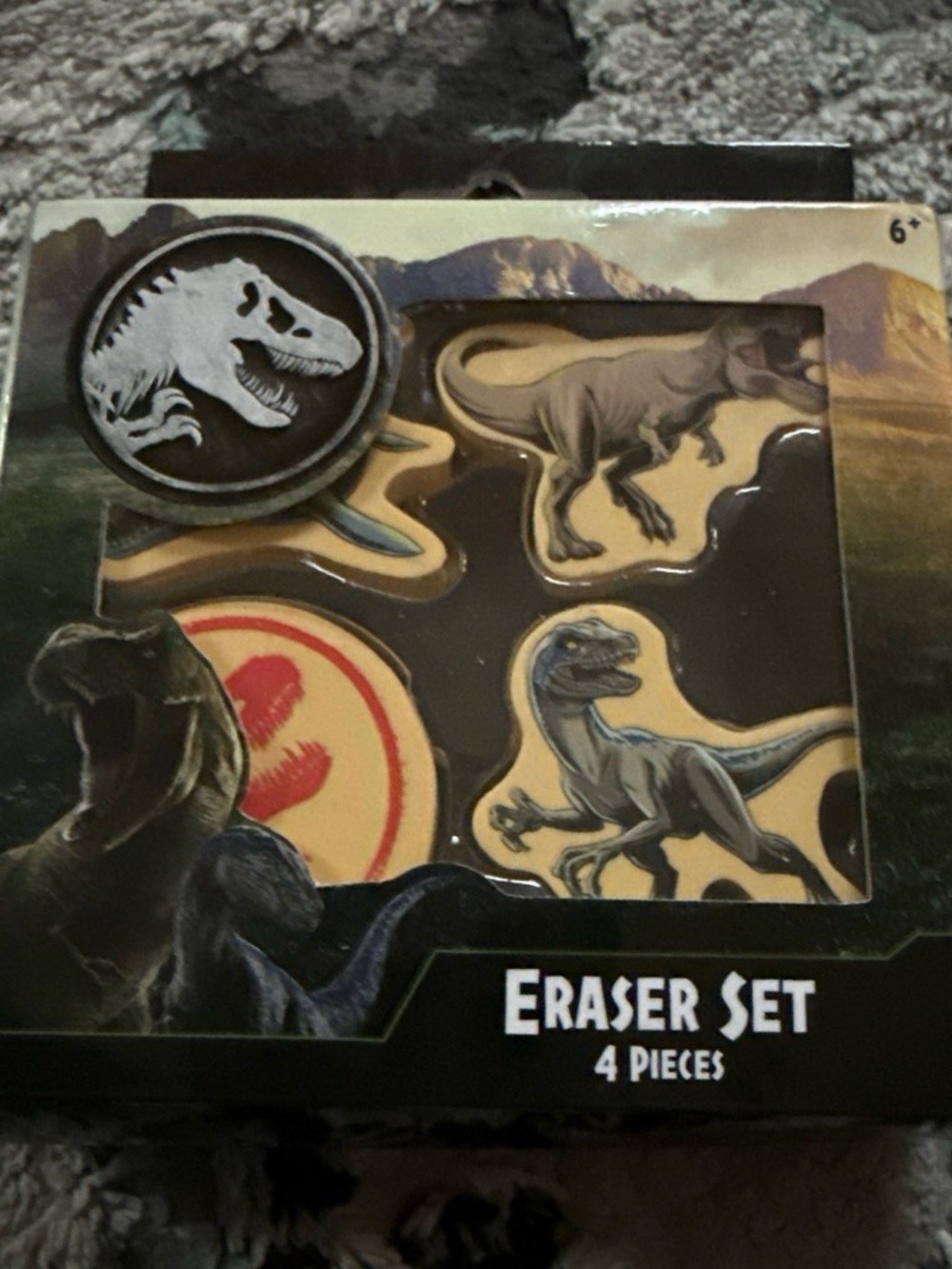 Jurassic Dinosaur Eraser Set - 4 Piece (Unbranded) - Yellow & Gray